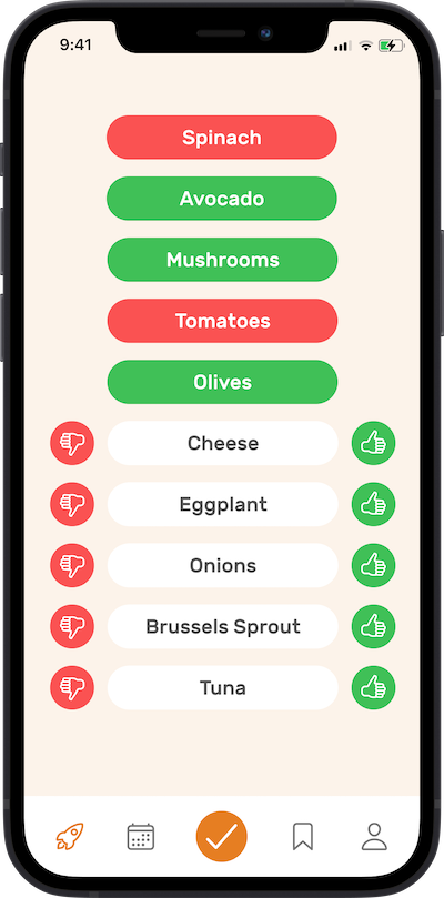 preference selection screen